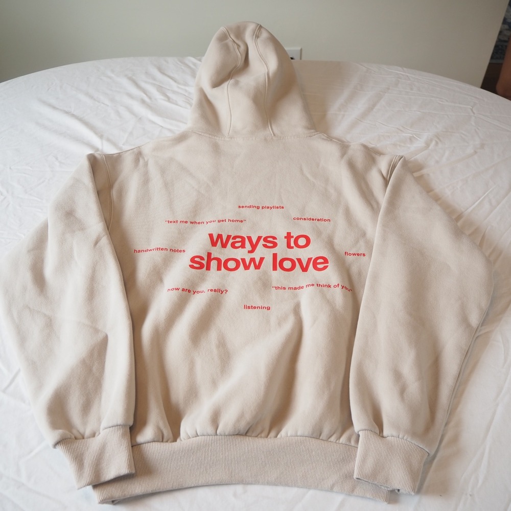 COMFRT "Ways to Show Love" Sweatshirt Hoodie Size XS Embroidered Heart Oversized